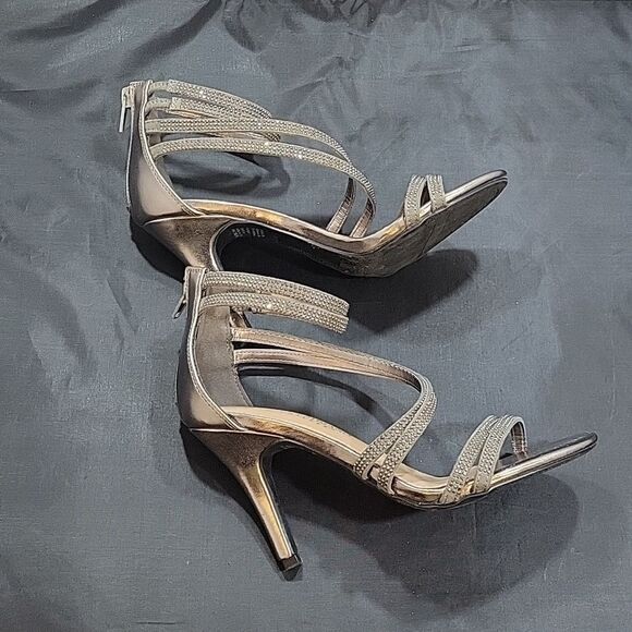 CHRISTIAN SIRIANO WOMEN'S PU ANKLE STRAP OPEN TOE RHINESTONE  HEELS SANDALS - Picture 9 of 14